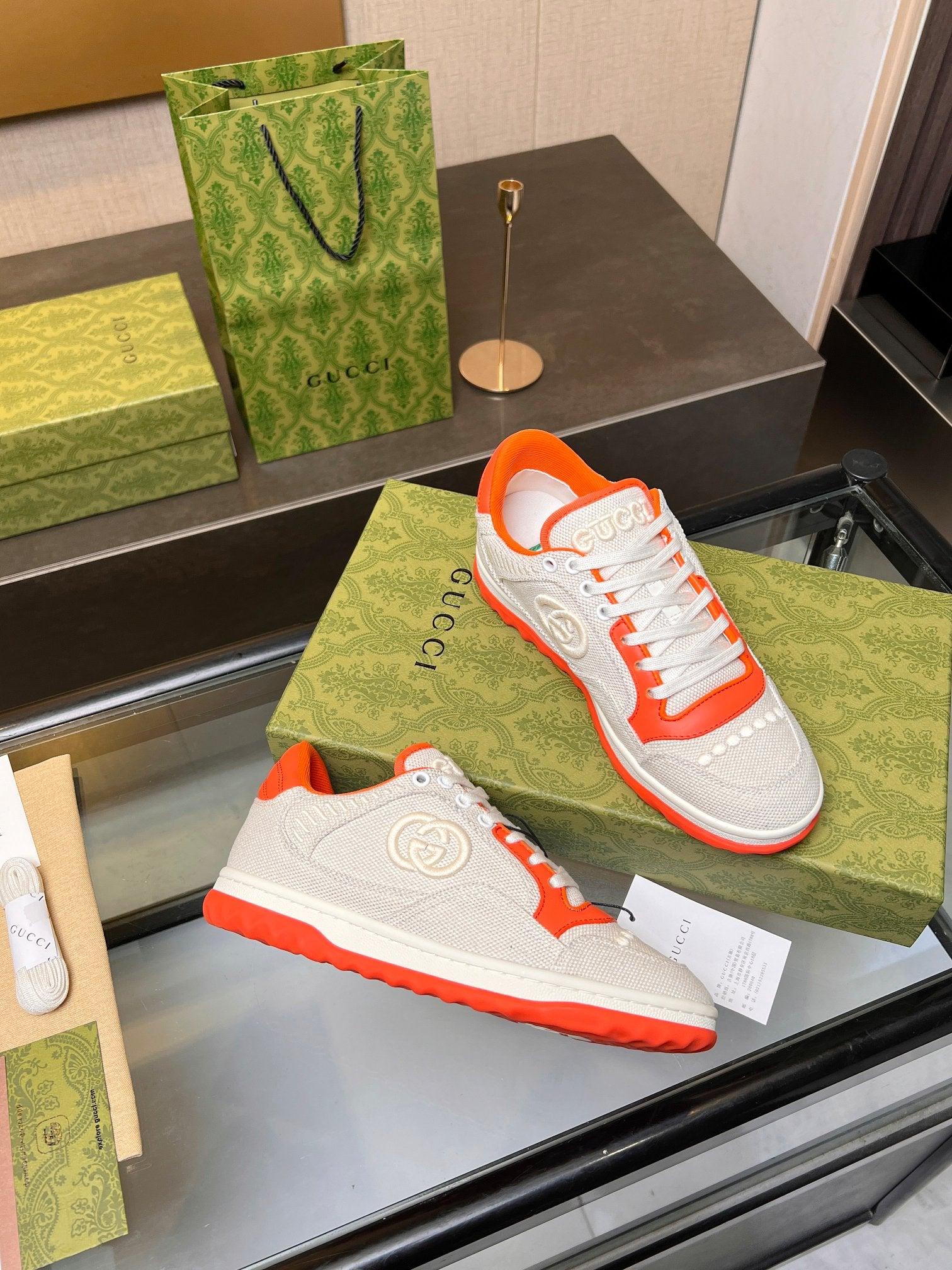 GUCCI MAC80 TRAINER CREAMY WHITE AND ORANGE CALFSKIN