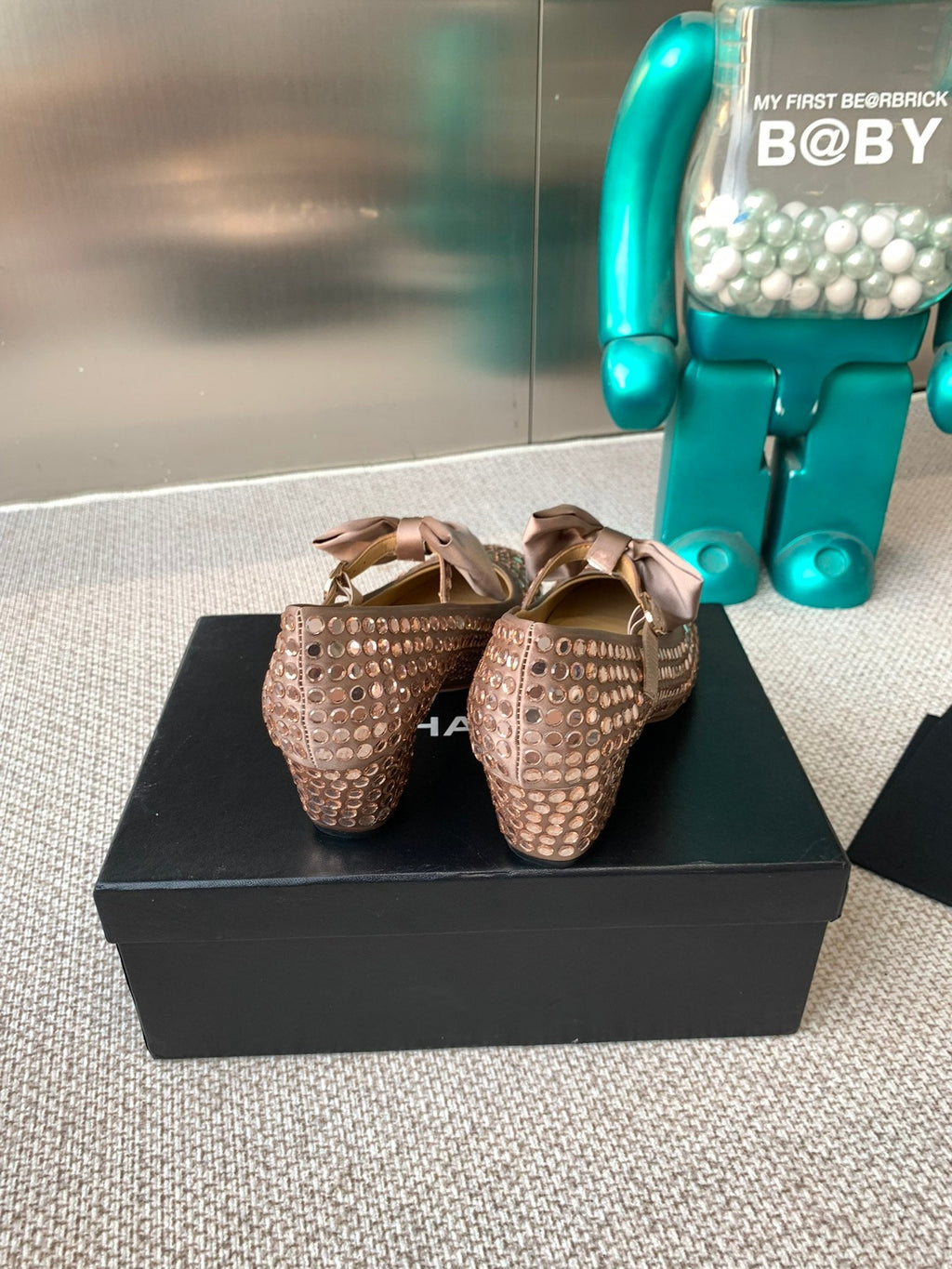 CHANEL MARY JANES SHOES IN COPPER SATIN WITH RHINESTONES