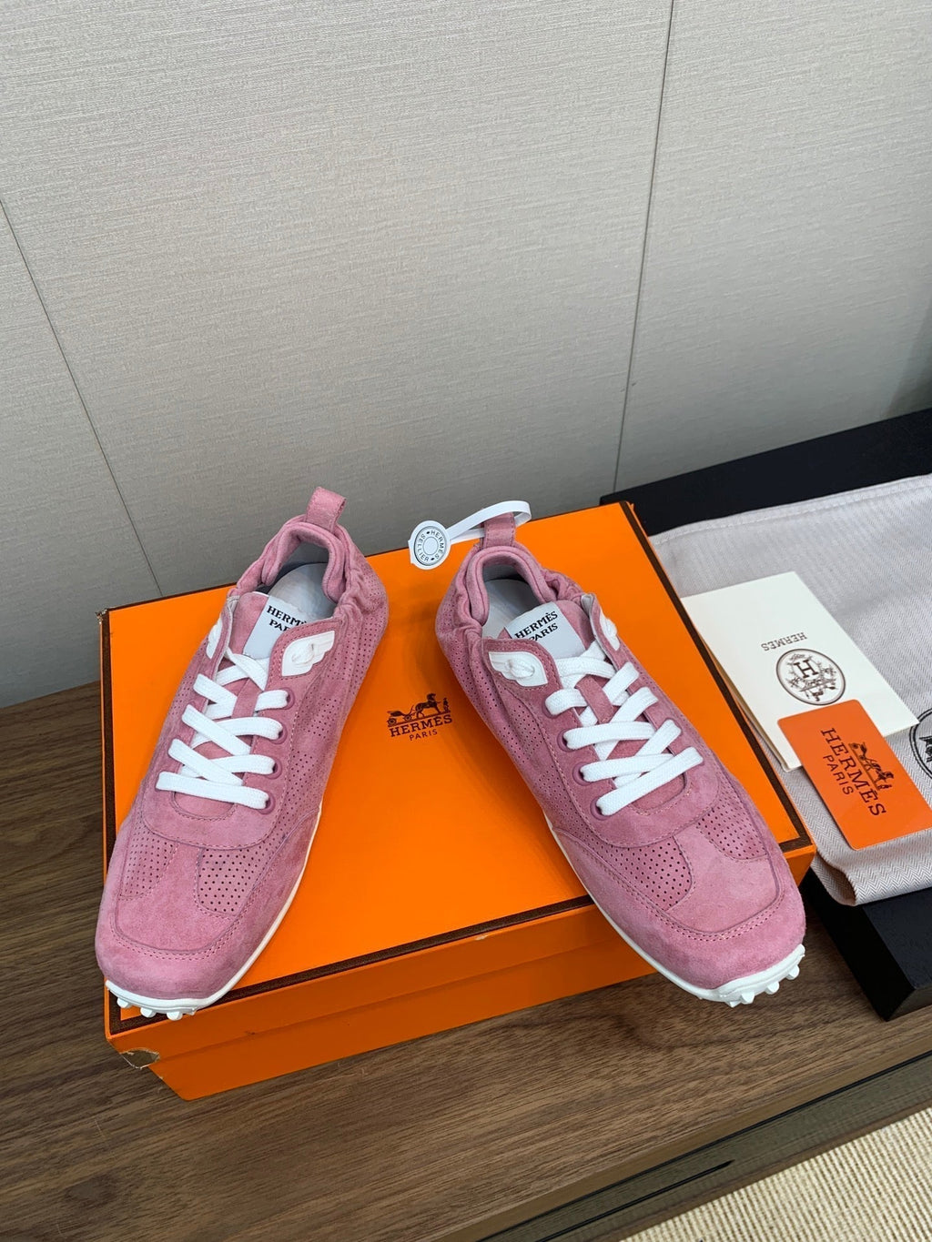 HERMES SKATEBOARD SHOES DARK PINK SUEDE