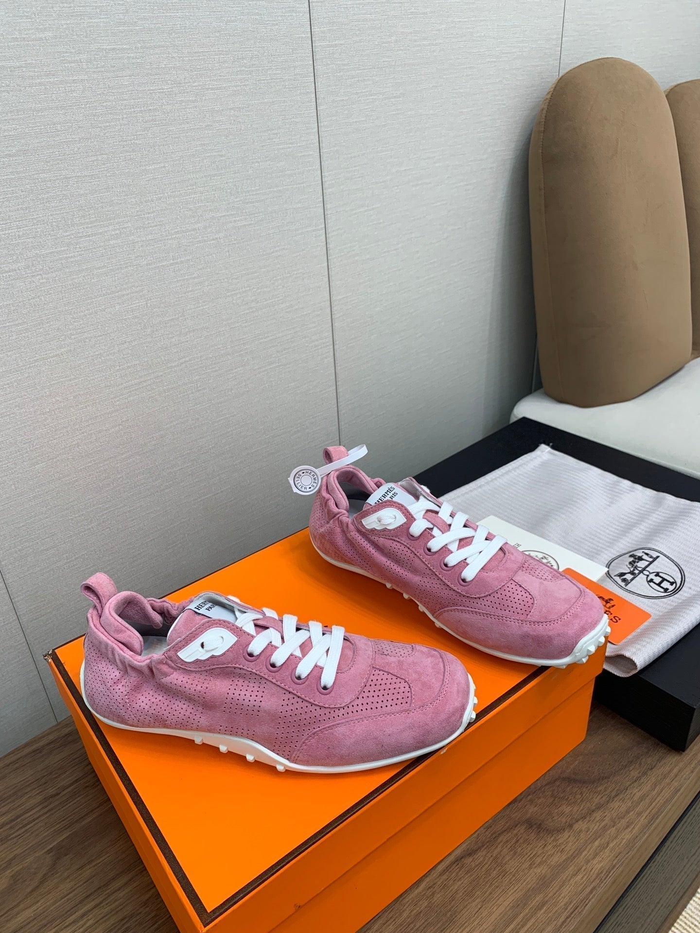 HERMES SKATEBOARD SHOES DARK PINK SUEDE
