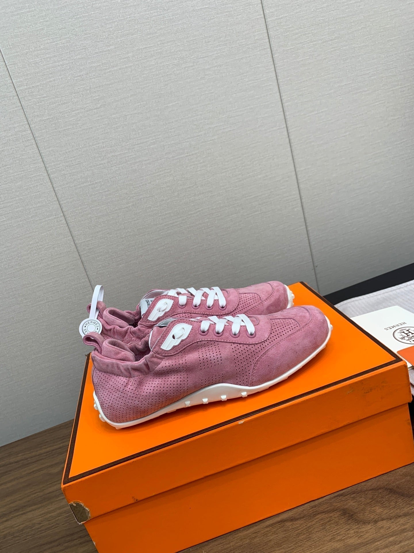HERMES SKATEBOARD SHOES DARK PINK SUEDE