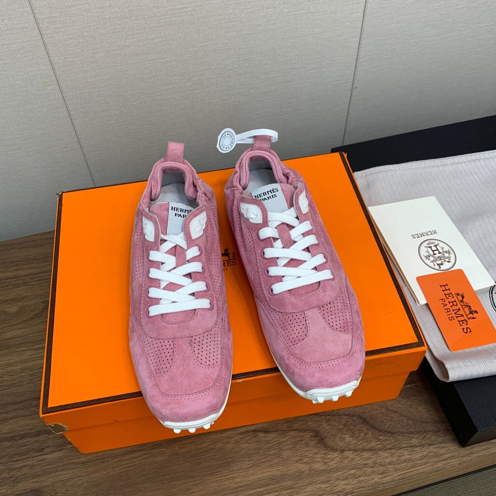 HERMES SKATEBOARD SHOES DARK PINK SUEDE