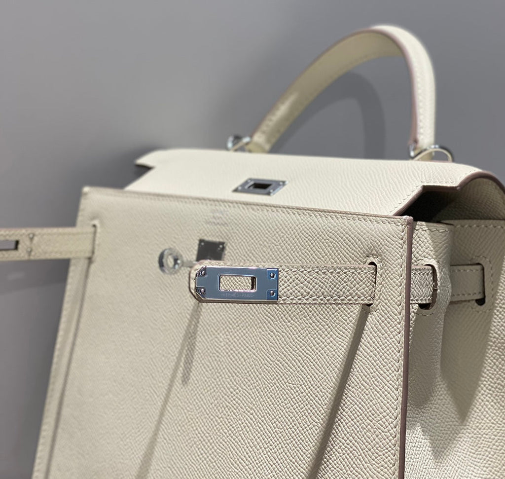 HERMES KELLY 25CM IN NATA EPSOM CALFSKIN SILVER HARDWARE