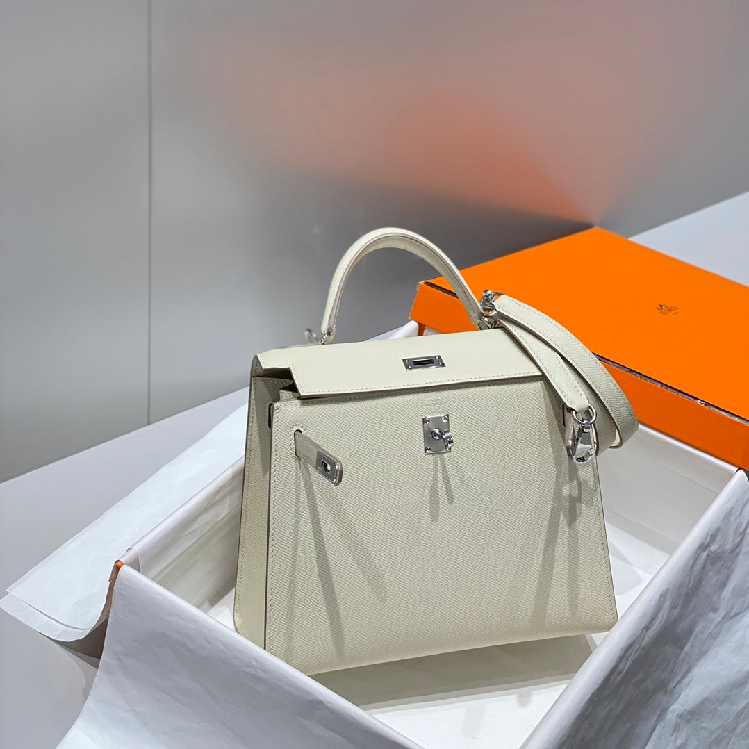 HERMES KELLY 25CM IN NATA EPSOM CALFSKIN SILVER HARDWARE
