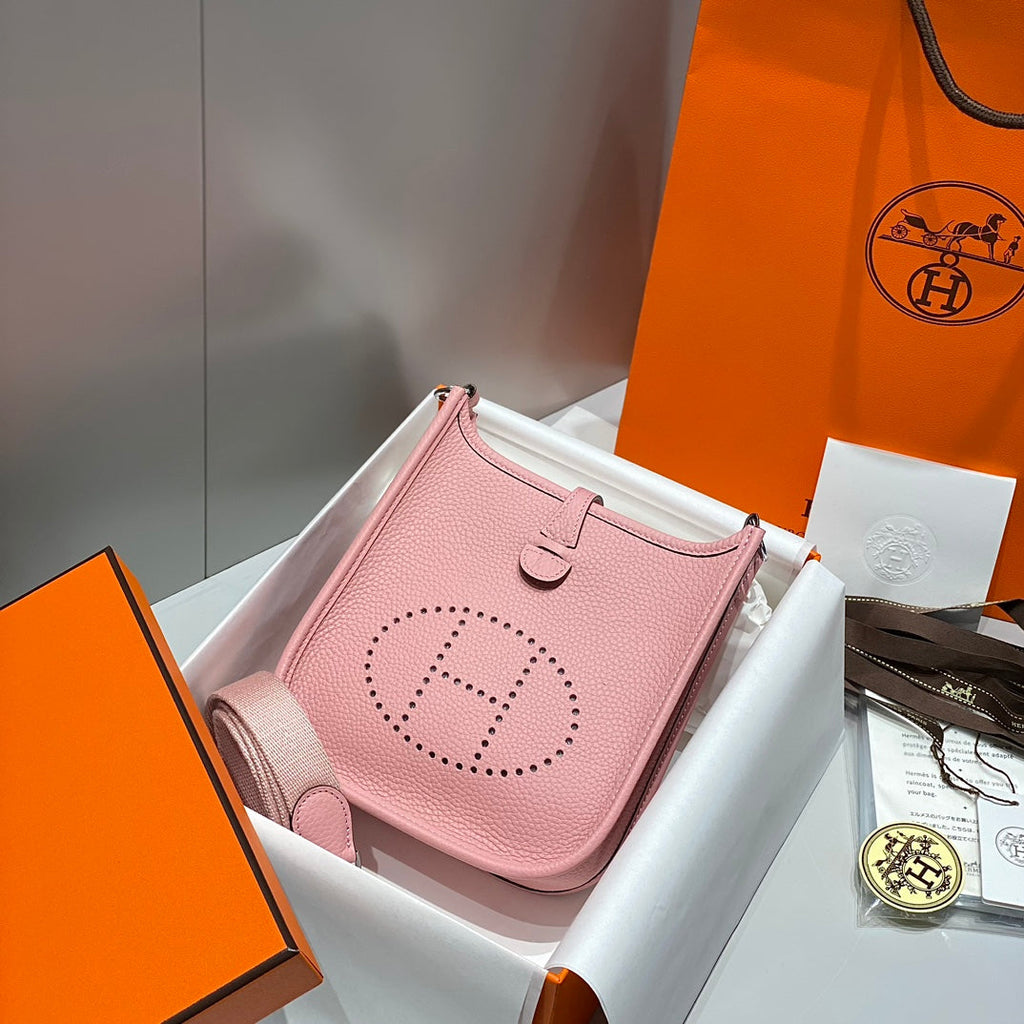 HERMES MINI NEO 18 EVELYNE BAG IN BABY PINK GRAINED CALFSKIN