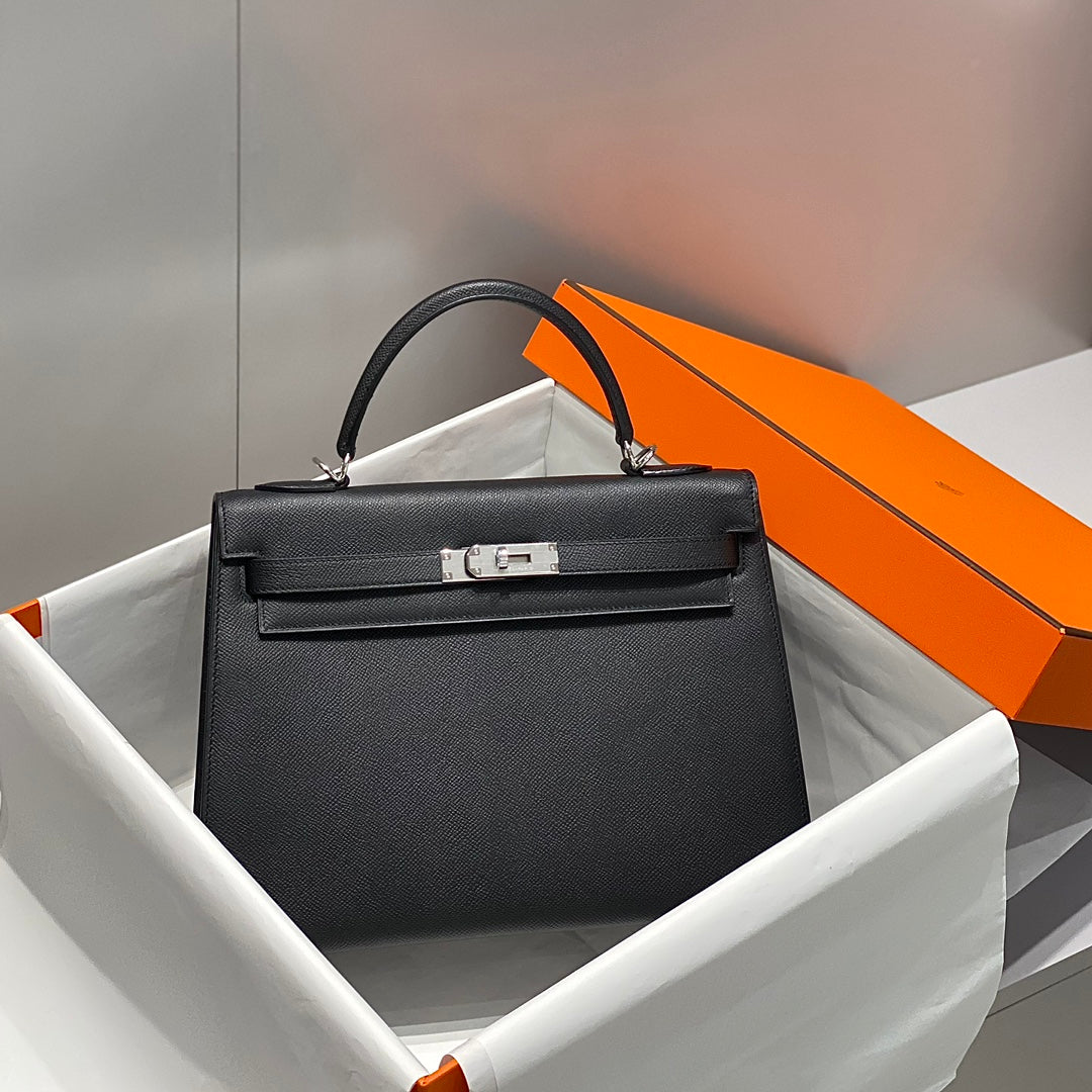 HERMES KELLY 32CM IN NOIR EPSOM CALFSKIN PALLADIUM HARDWARE