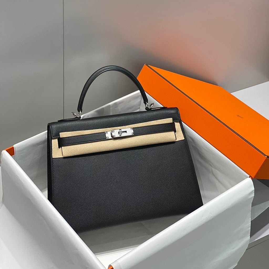 HERMES KELLY 32CM IN NOIR EPSOM CALFSKIN PALLADIUM HARDWARE