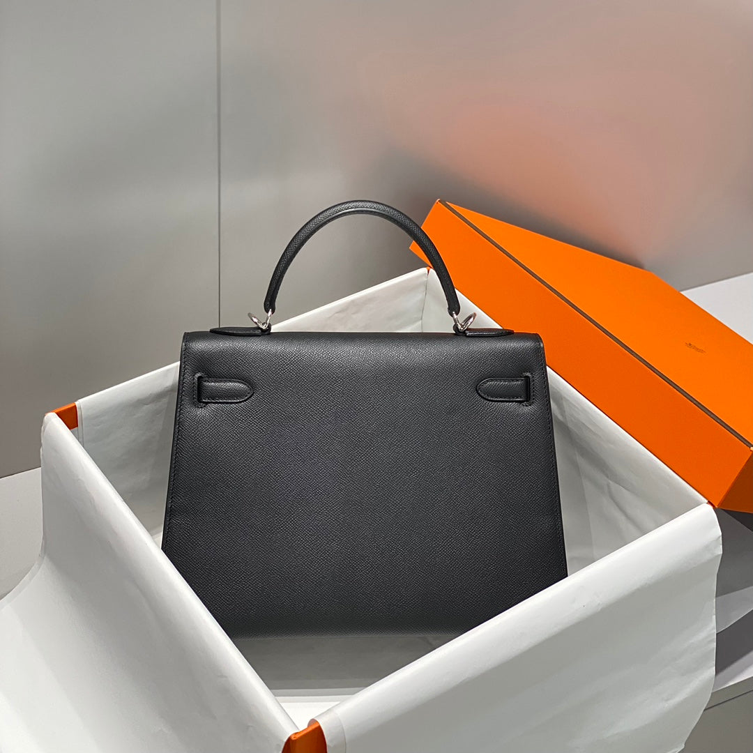 HERMES KELLY 32CM IN NOIR EPSOM CALFSKIN PALLADIUM HARDWARE