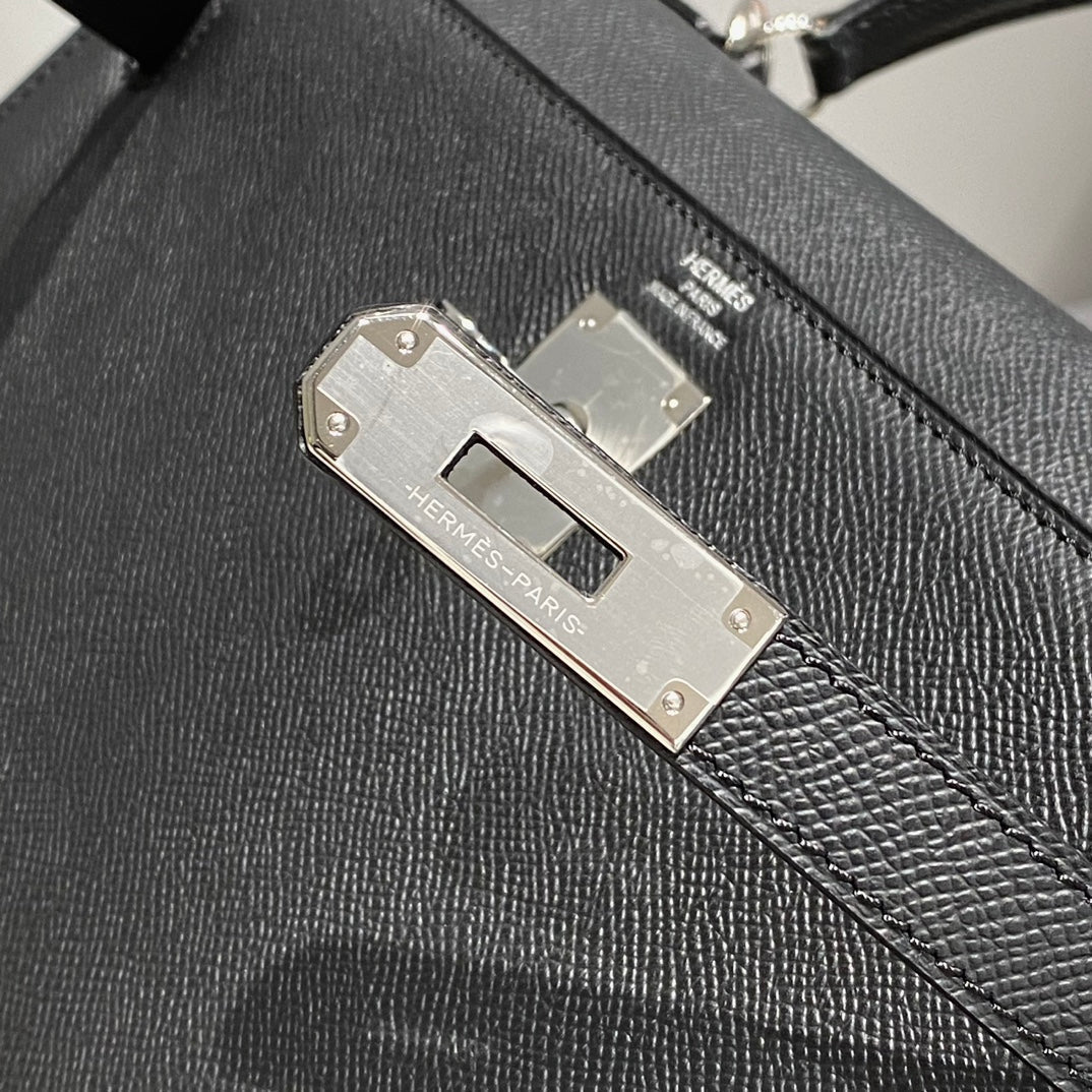 HERMES KELLY 32CM IN NOIR EPSOM CALFSKIN PALLADIUM HARDWARE