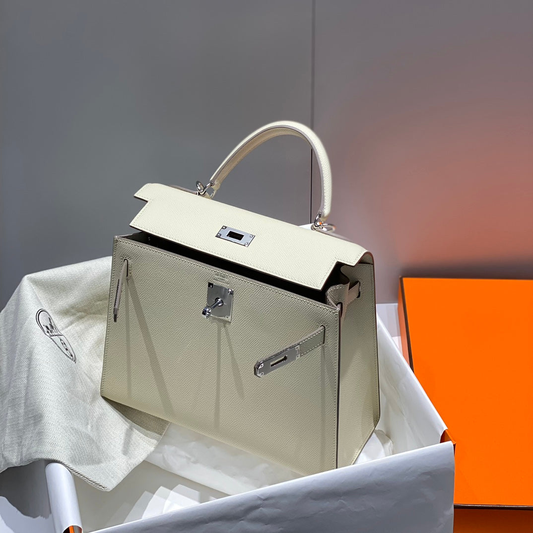 HERMES KELLY 28CM IN NATA EPSOM CALFSKIN SILVER HARDWARE