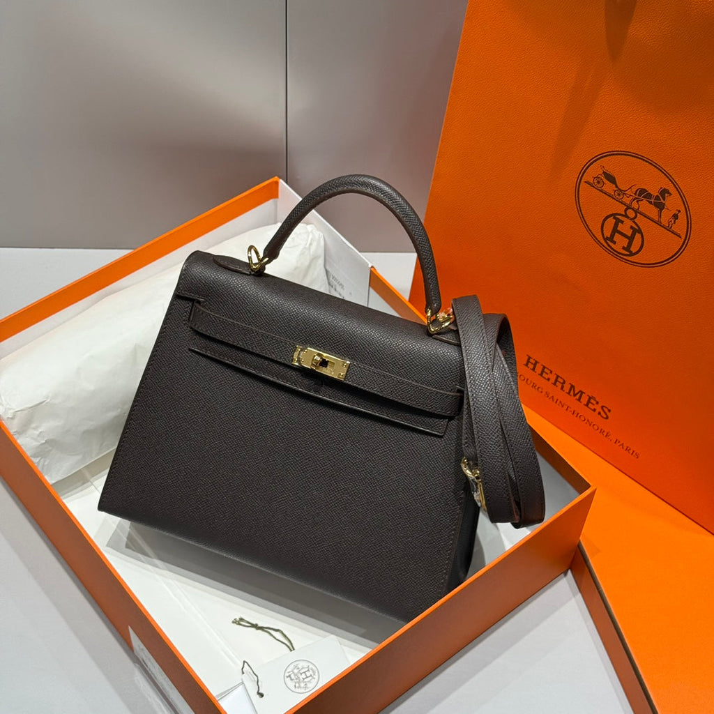 HERMES KELLY 25CM IN EBENE EPSOM CALFSKIN GOLD HARDWARE
