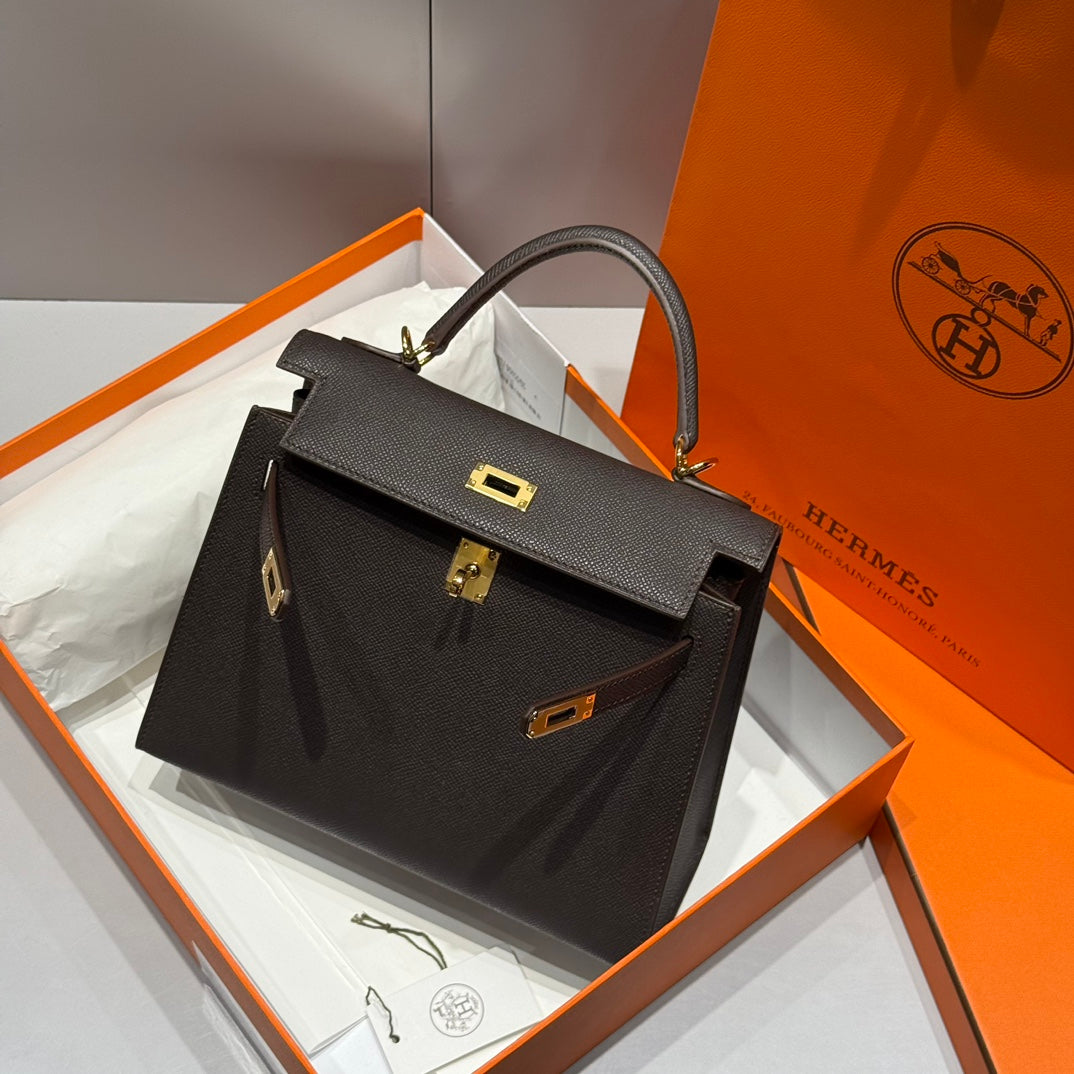 HERMES KELLY 25CM IN EBENE EPSOM CALFSKIN GOLD HARDWARE
