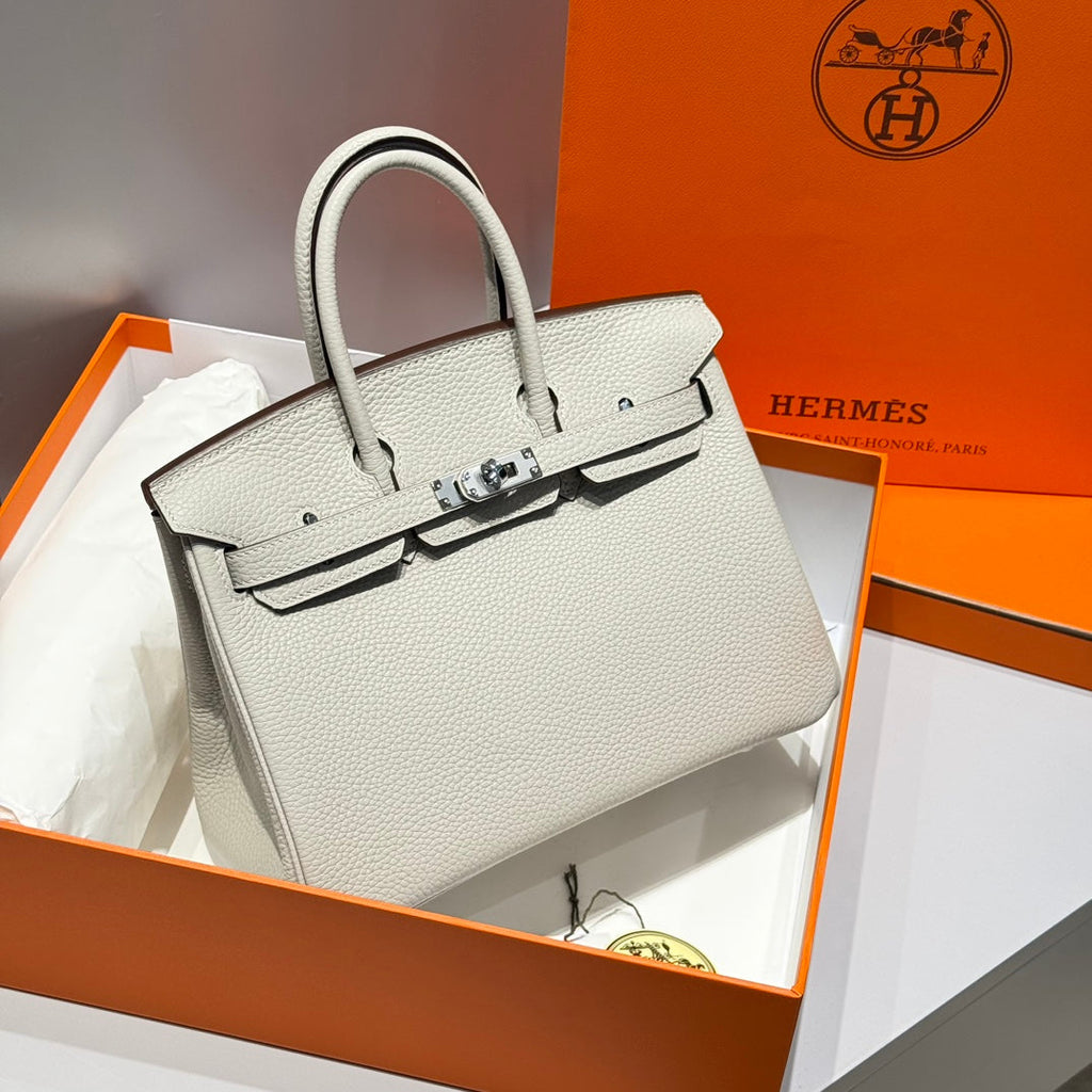 HERMES BIRKIN 25CM IN CREAM TOGO LEATHER SILVER HARDWARE