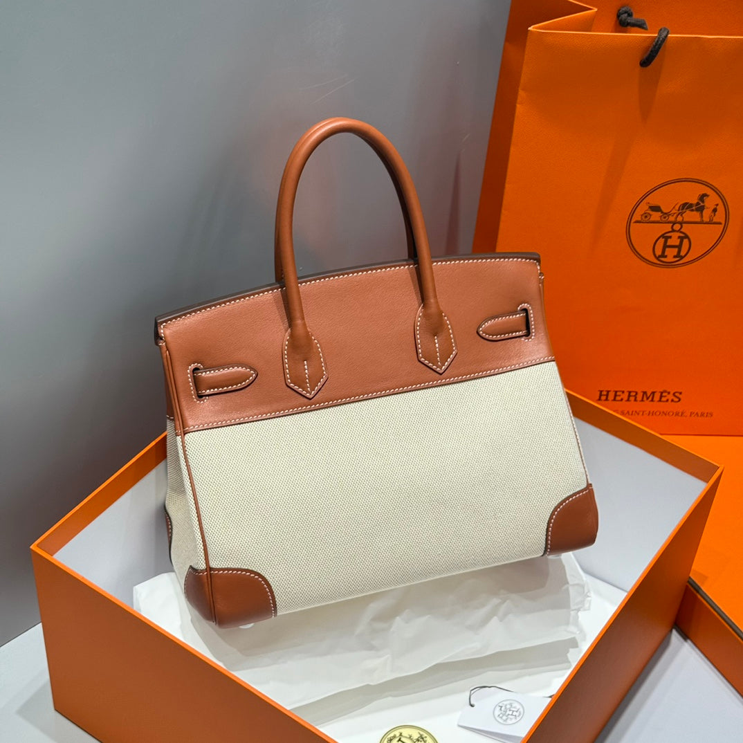 HERMES BIRKIN 30CM IN VEAU BARENIA SWIFT CALFSKIN ERCU TOILE CANVAS