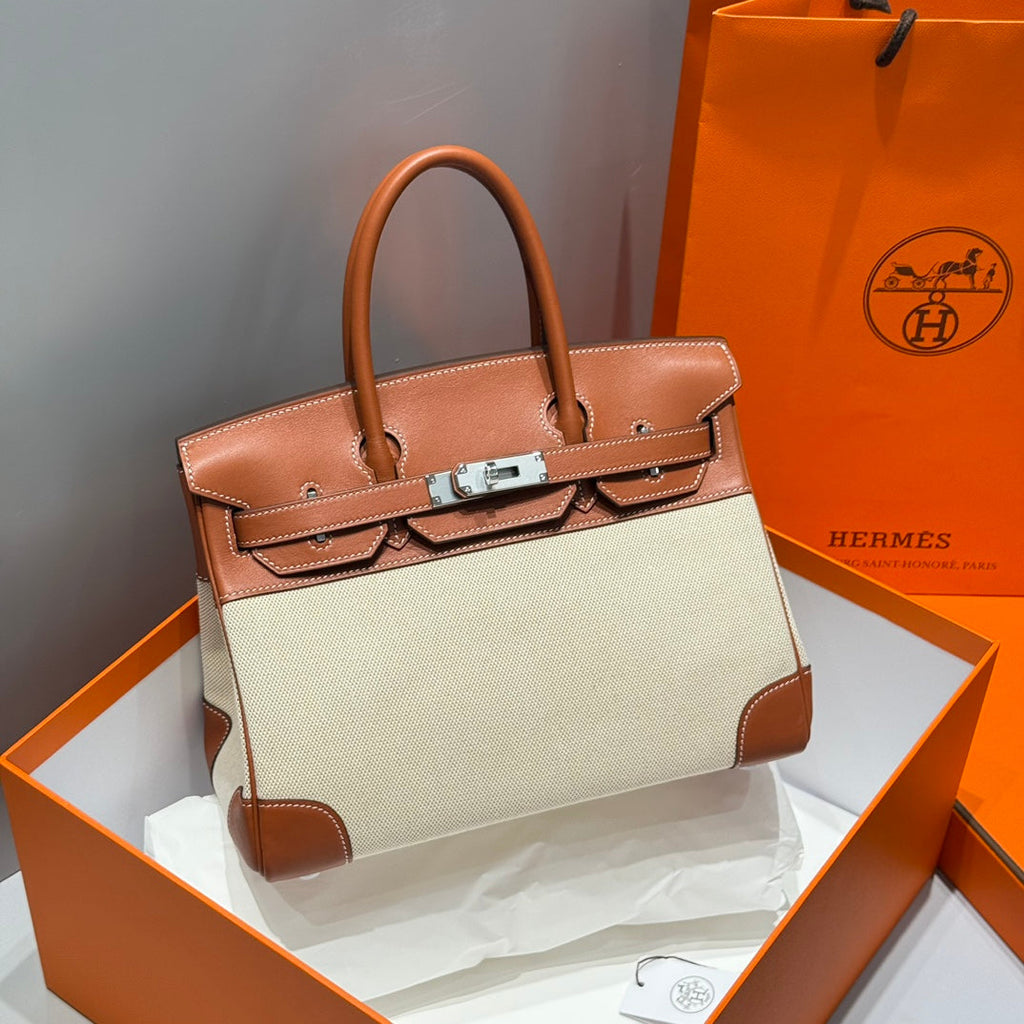 HERMES BIRKIN 30CM IN VEAU BARENIA SWIFT CALFSKIN ERCU TOILE CANVAS
