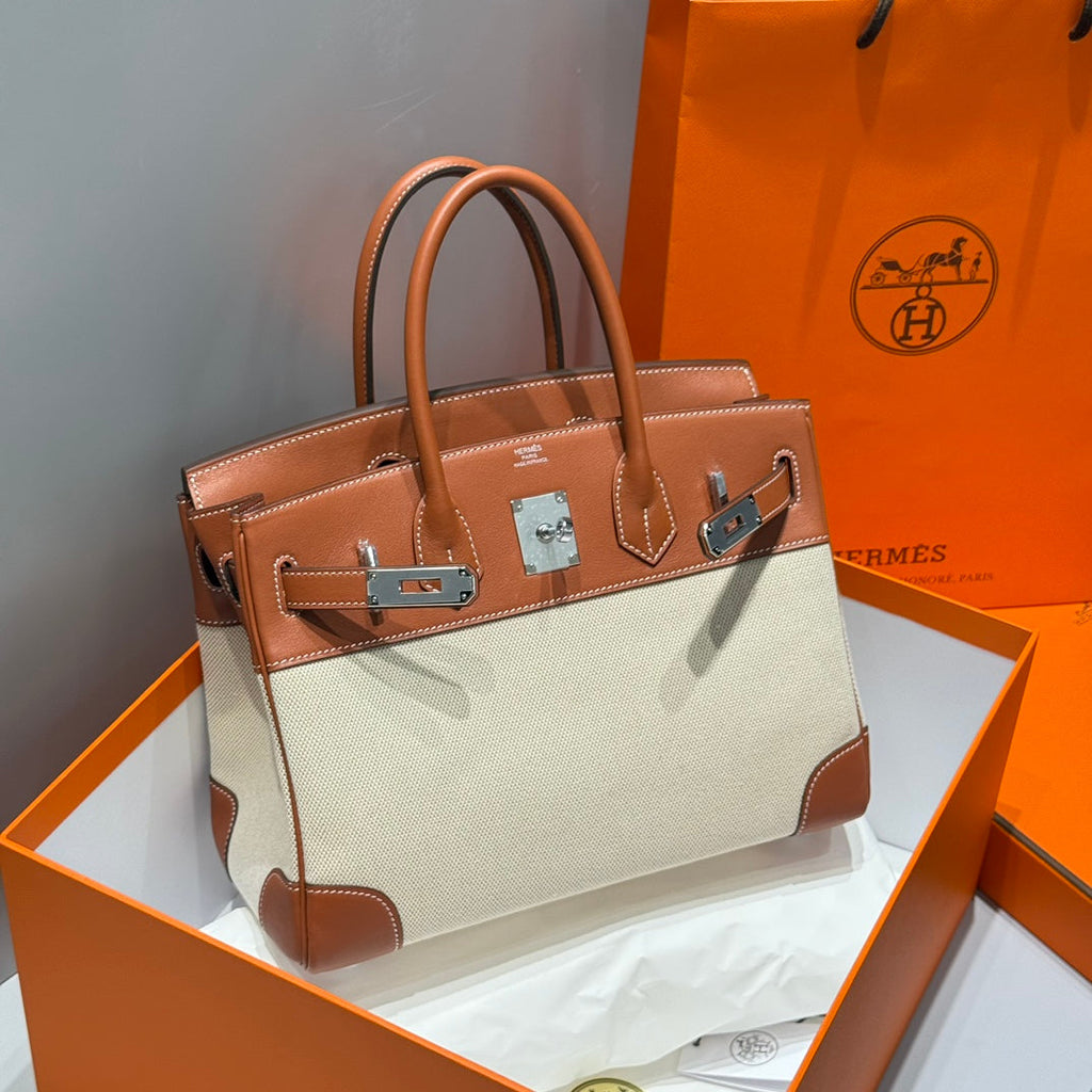 HERMES BIRKIN 30CM IN VEAU BARENIA SWIFT CALFSKIN ERCU TOILE CANVAS