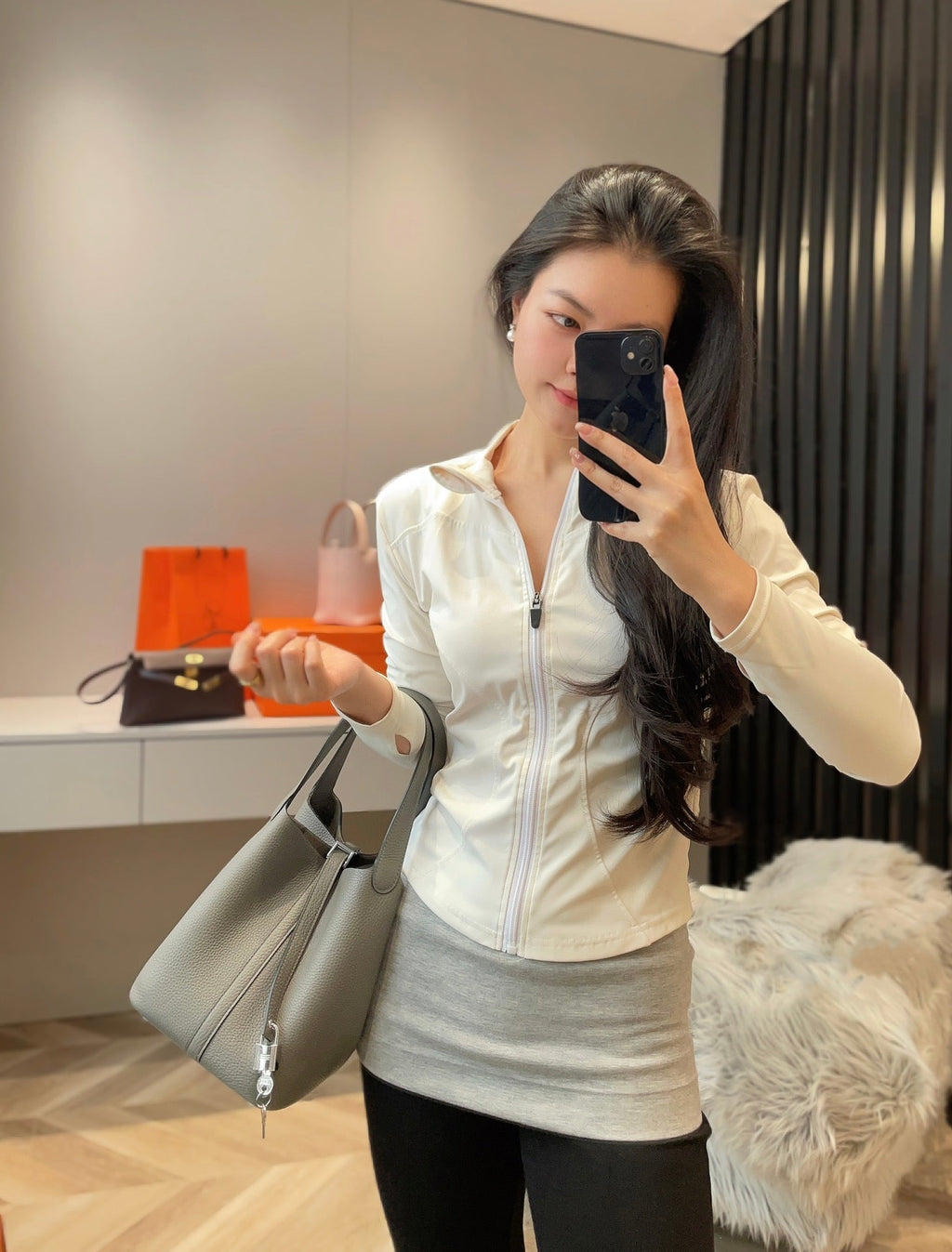 HERMES PICOTIN LOCK 22 IN GREY ETAIN CALFSKIN SILVER HARDWARE