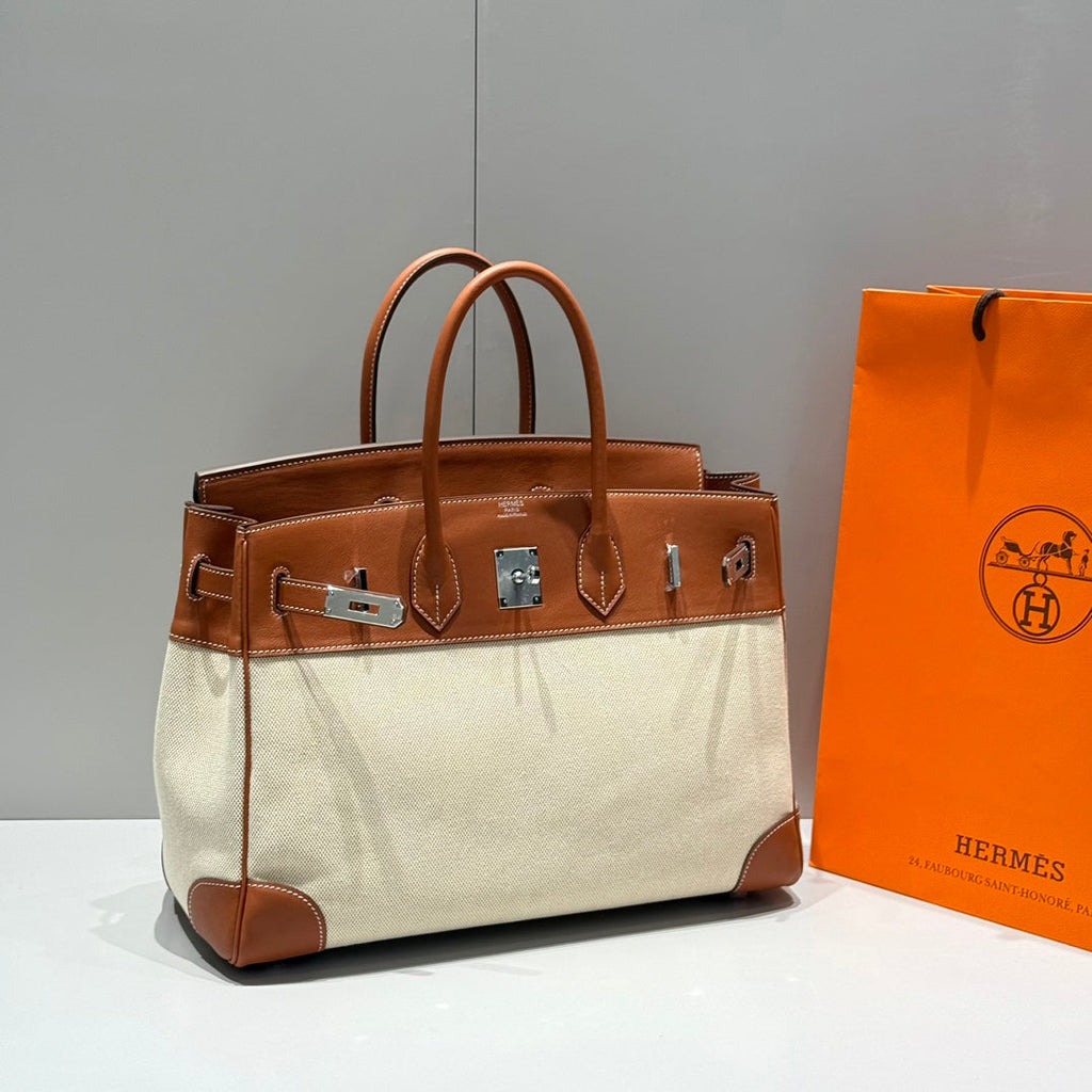 HERMES BIRKIN 35CM IN VEAU BARENIA SWIFT CALFSKIN ERCU TOILE CANVAS