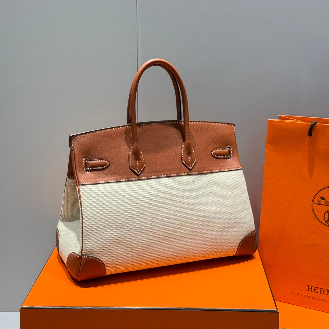 HERMES BIRKIN 35CM IN VEAU BARENIA SWIFT CALFSKIN ERCU TOILE CANVAS