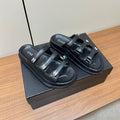 CHANEL dad sandals black 3 rows lambskin mules
