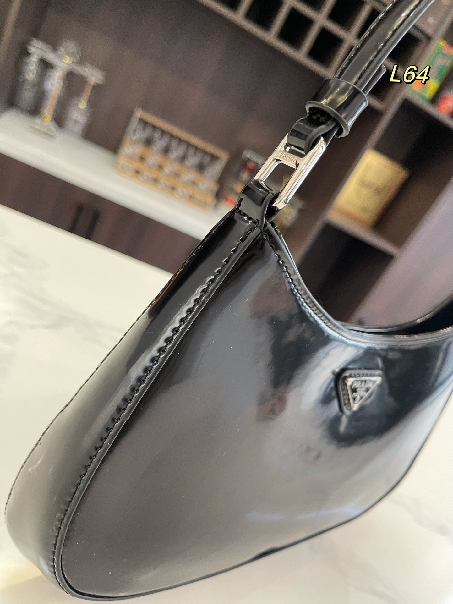 PRADA 30 CLEO SHOULDER BAG IN BLACK BRUSHED LEATHER