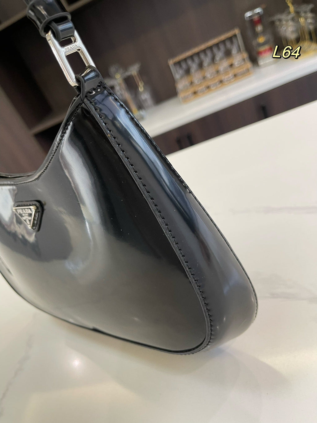 PRADA 30 CLEO SHOULDER BAG IN BLACK BRUSHED LEATHER