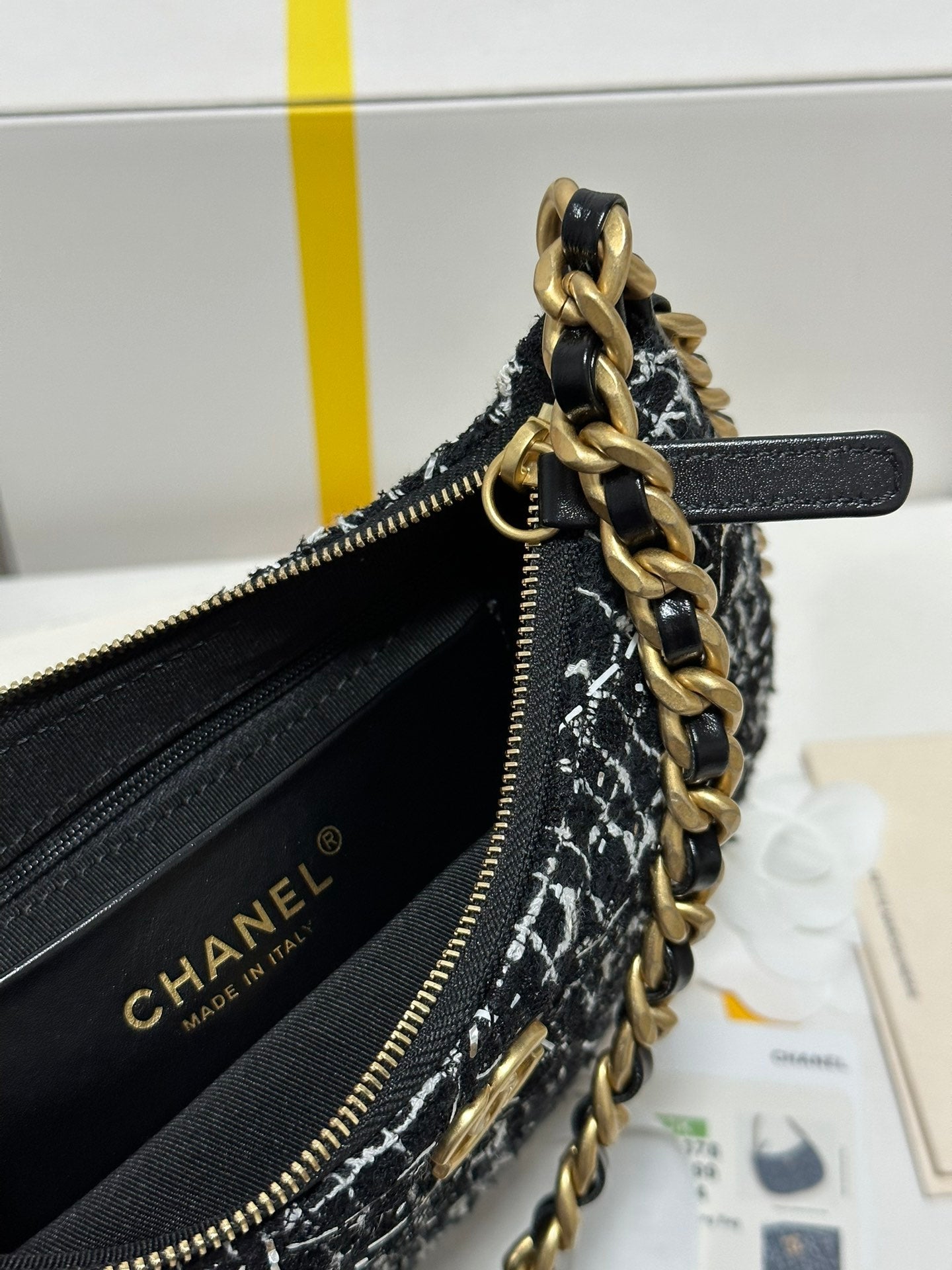 CHANEL HOBO BAG 23 IN BLACK MIX WHITE TWEED GOLD HARDWARE
