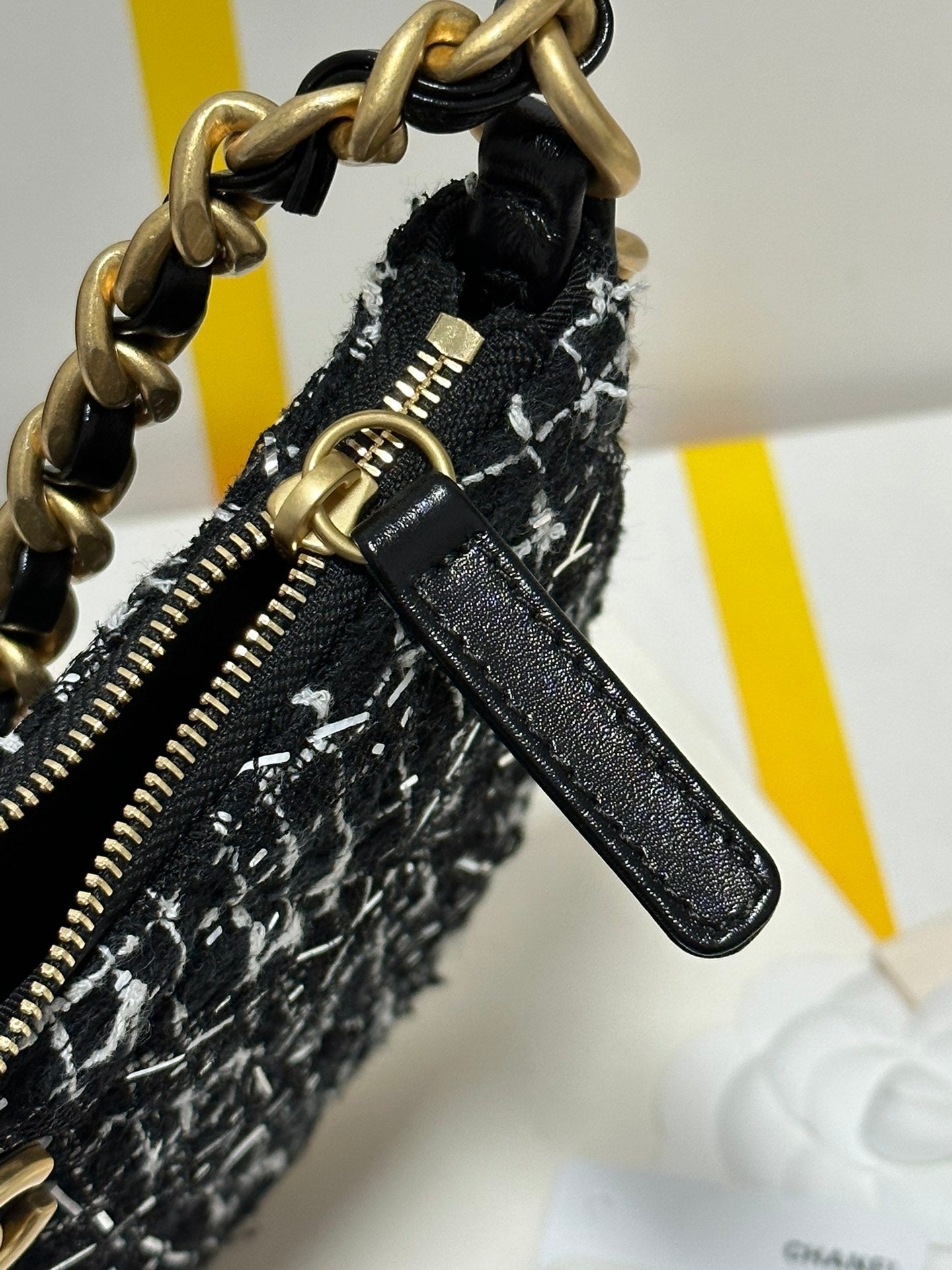 CHANEL HOBO BAG 23 IN BLACK MIX WHITE TWEED GOLD HARDWARE