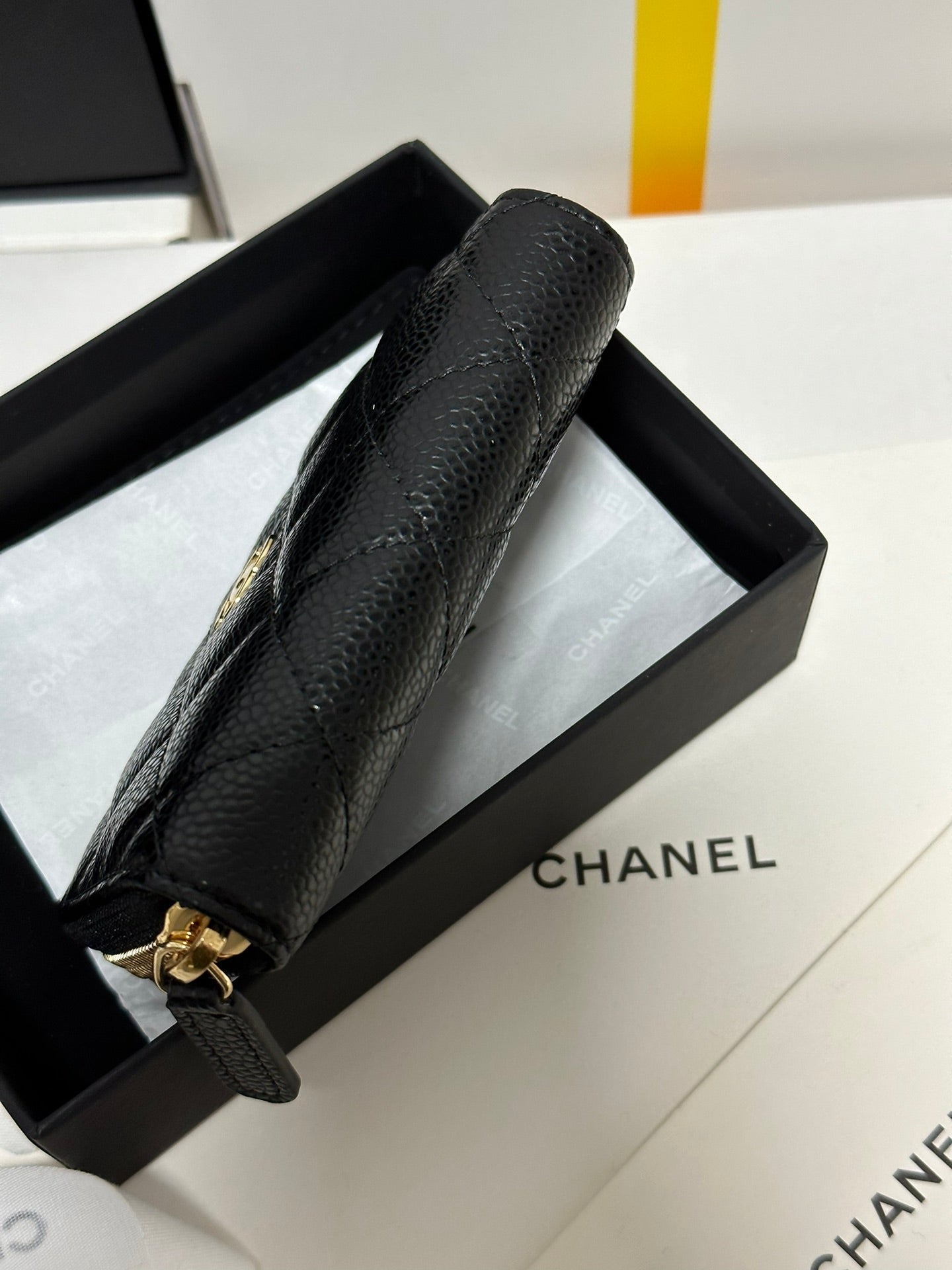CHANEL MINI WALLET 11 IN BLACK CAVIAR SKIN GOLD METALLIC