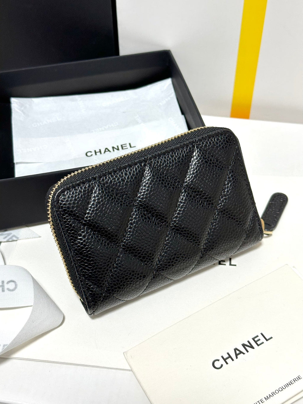 CHANEL MINI WALLET 11 IN BLACK CAVIAR SKIN GOLD METALLIC