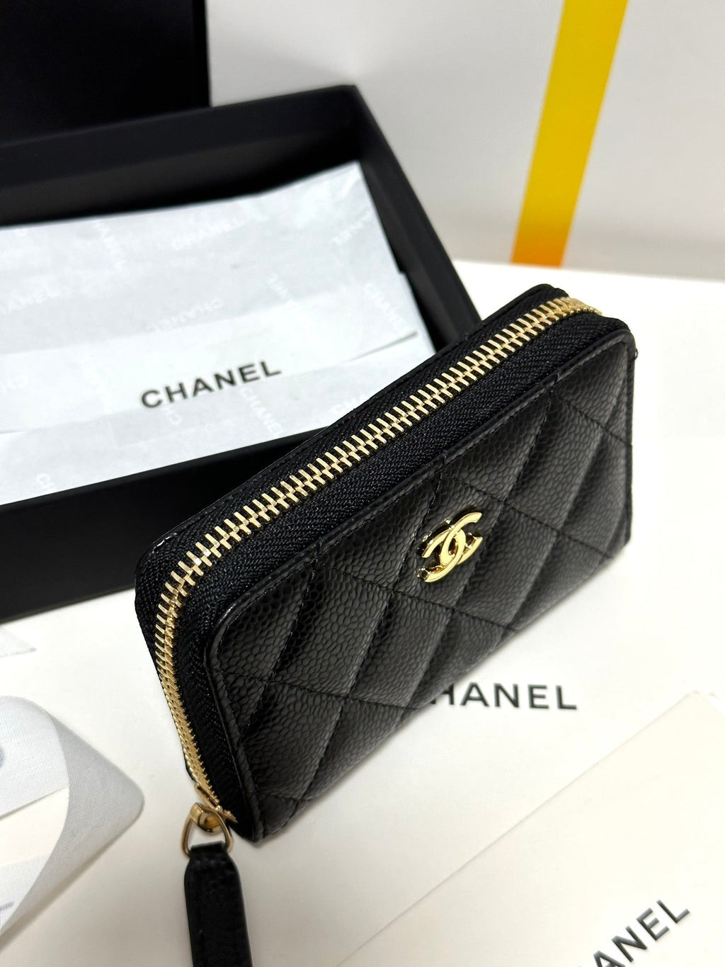 CHANEL MINI WALLET 11 IN BLACK CAVIAR SKIN GOLD METALLIC