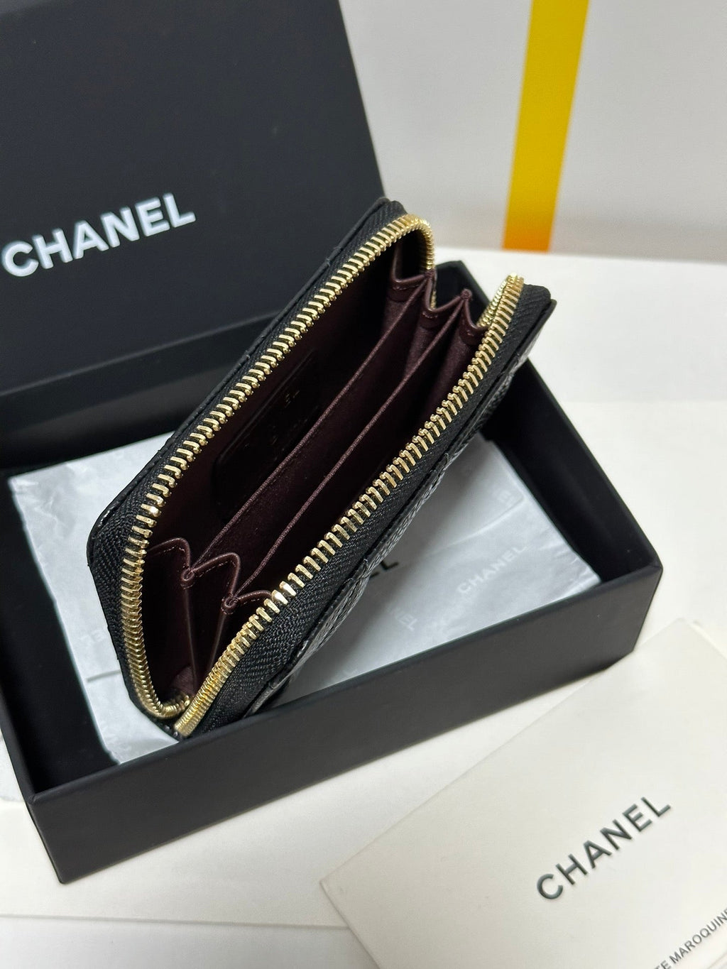 CHANEL MINI WALLET 11 IN BLACK CAVIAR SKIN GOLD METALLIC