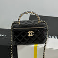 CHANEL VANITY CASE 18 IN BLACK SHINY LAMBSKIN WITH PEARL HANDLE