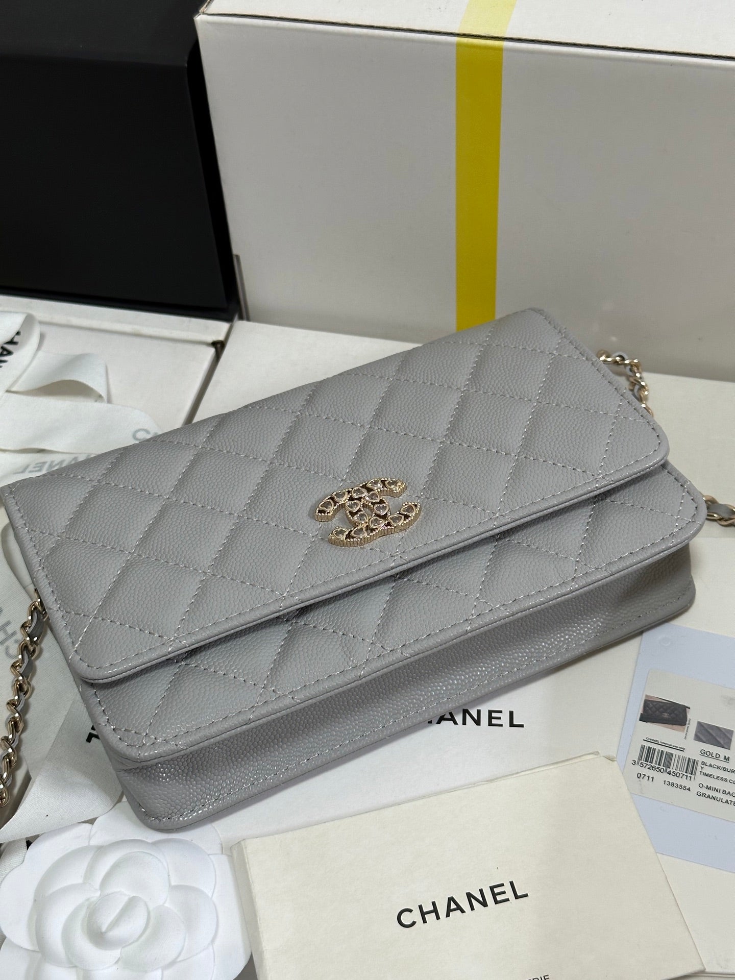 CHANEL STRASS WOC ENTRUPY BAG 19 IN SPANISH GREY CALFSKIN GOLD HARDWARE