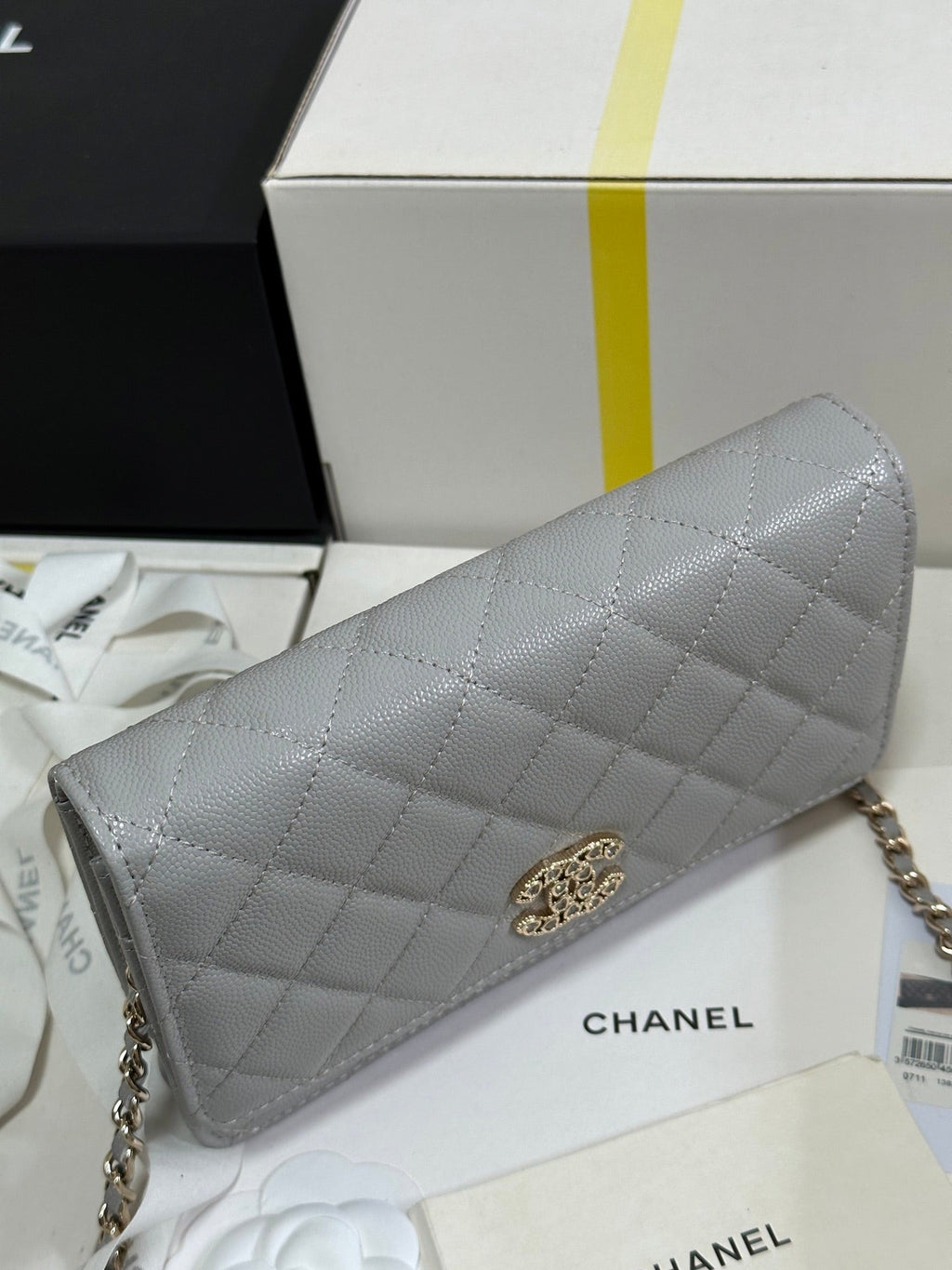 CHANEL STRASS WOC ENTRUPY BAG 19 IN SPANISH GREY CALFSKIN GOLD HARDWARE