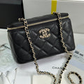 CHANEL VANITY CASE 17 CRYSTAL STUDDED LOGO IN BLACK CALFSKIN GOLD HARDWARE