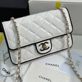 CHANEL QUILTED FLAP BAG WITH BLACK TRIM 19 IN WHITE LAMBSKIN