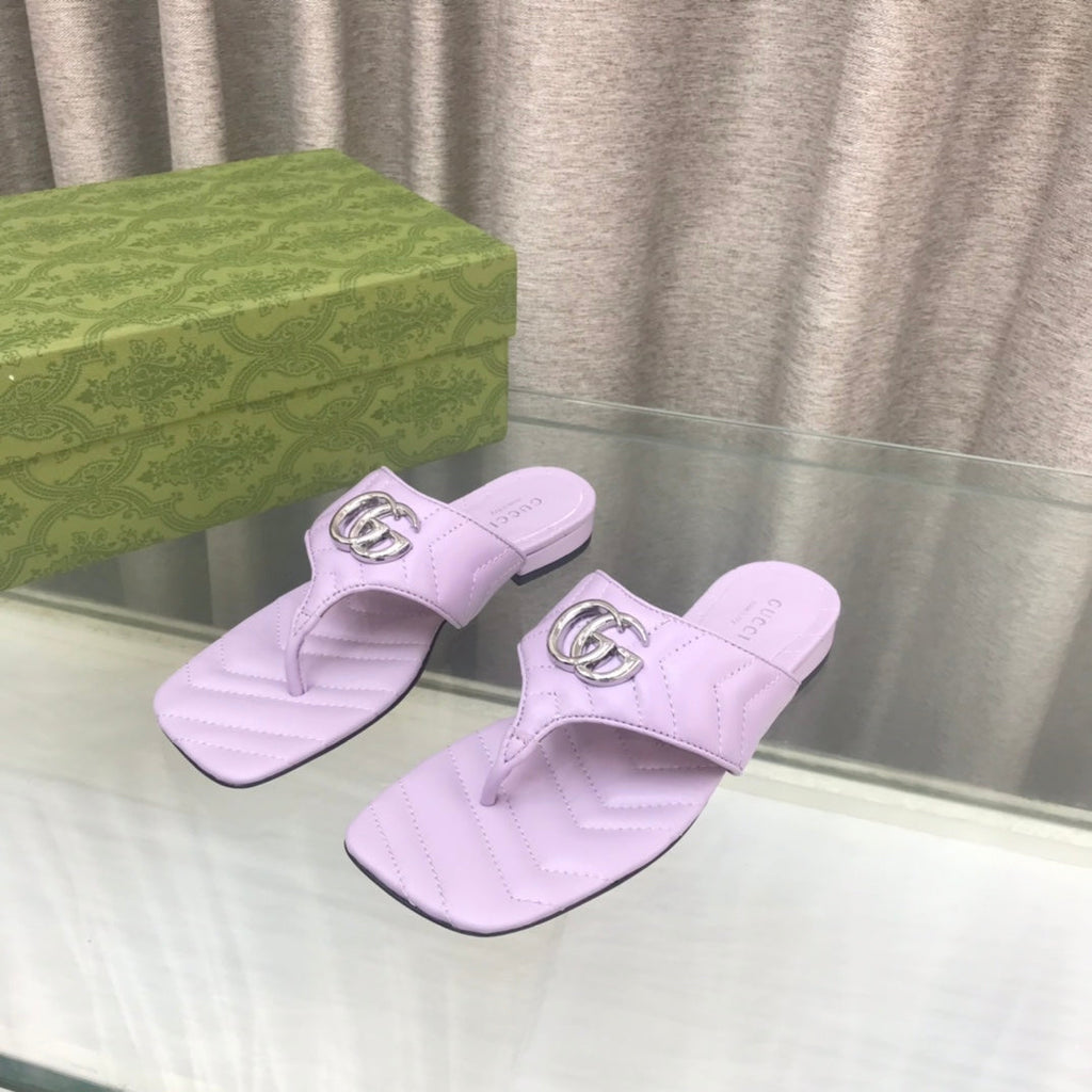 GUCCI marmont logo - embellished mattelasse leather sandal in purple