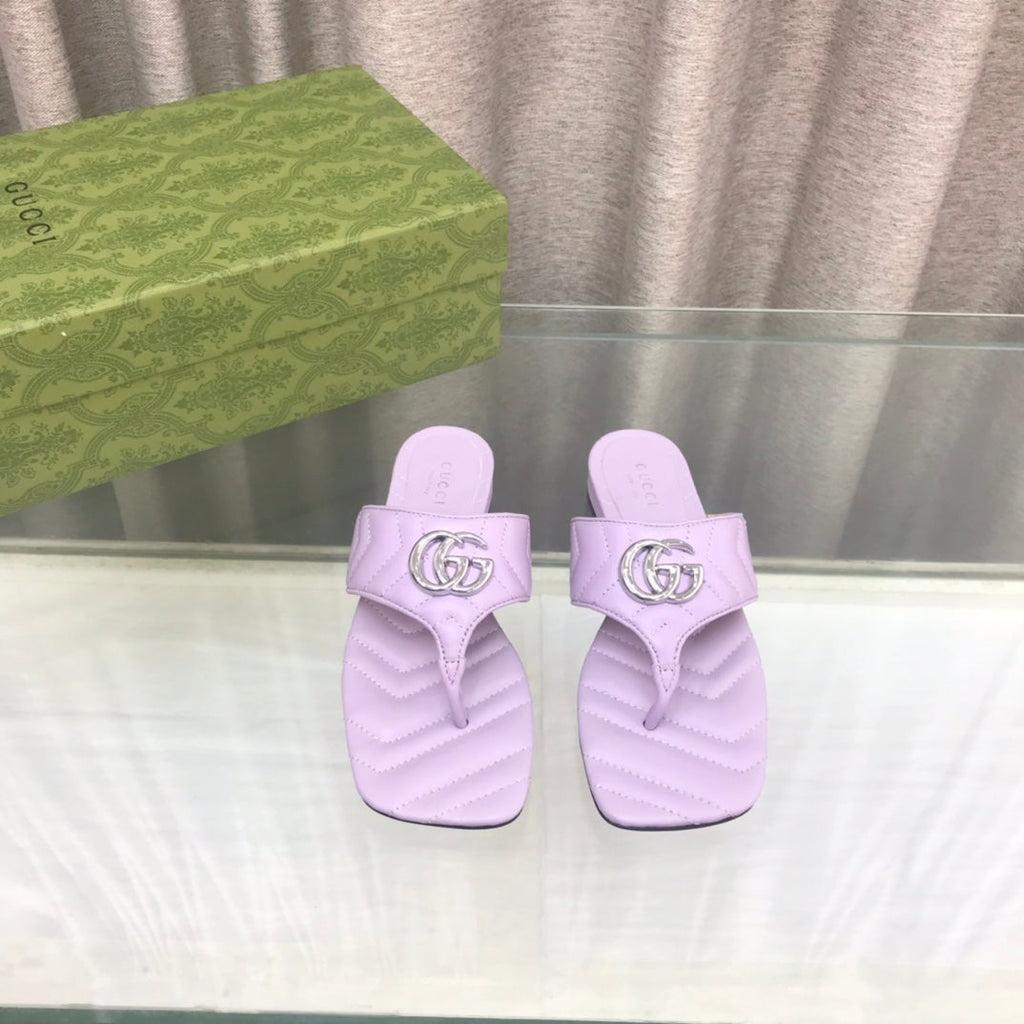 GUCCI marmont logo - embellished mattelasse leather sandal in purple
