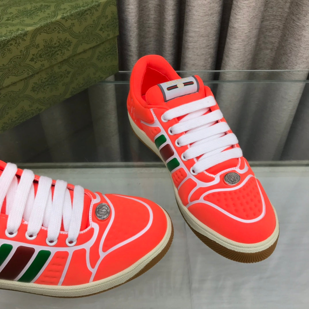 GUCCI SCREENER SNEAKER WITH WEB ORANGE RED CALFSKIN