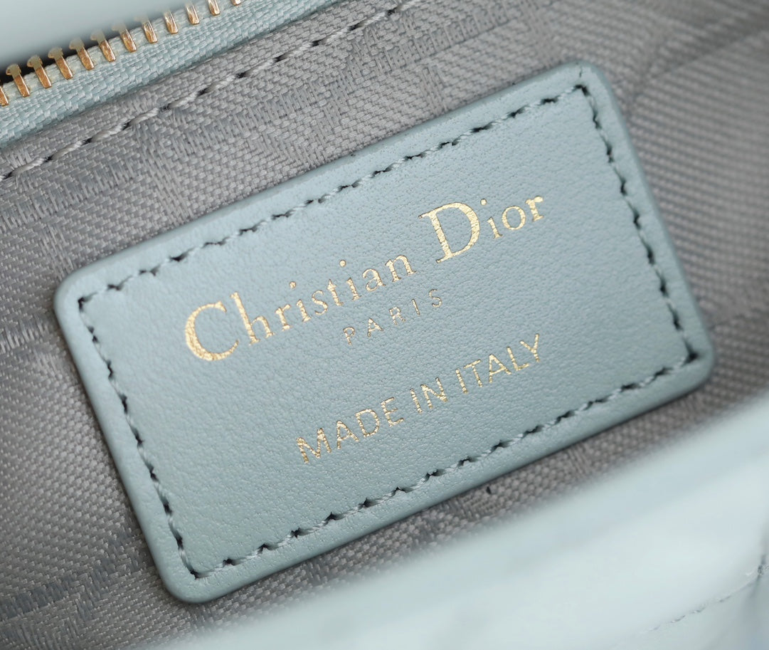 DIOR LADY 17 IN LIGHT BLUE LAMBSKIN WITH CANNAGE PATTERN