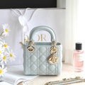 DIOR LADY 17 IN LIGHT BLUE LAMBSKIN WITH CANNAGE PATTERN