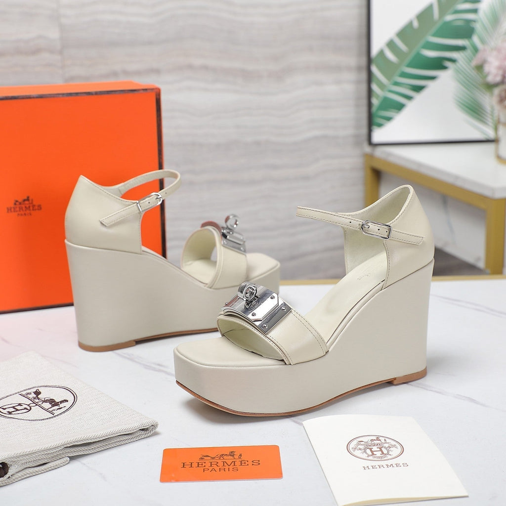 HERMES WEDGES SANDALS SNOW LAMBSKIN