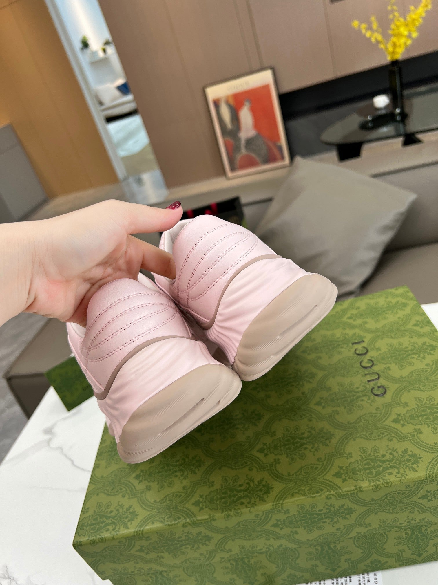GUCCI RIPPLE TRAINER LIGHT PASTEL PINK LAMBSKIN