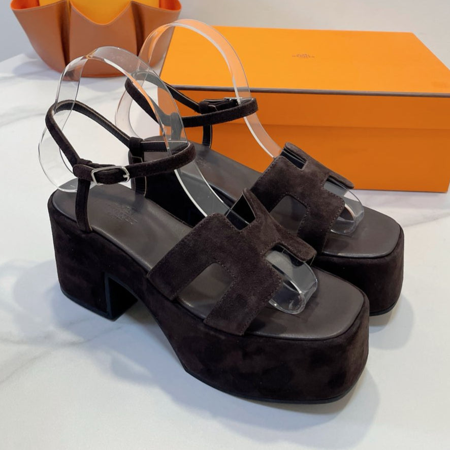 HERMES JAM 30 SANDAL IN CAROB BROWN SUEDE