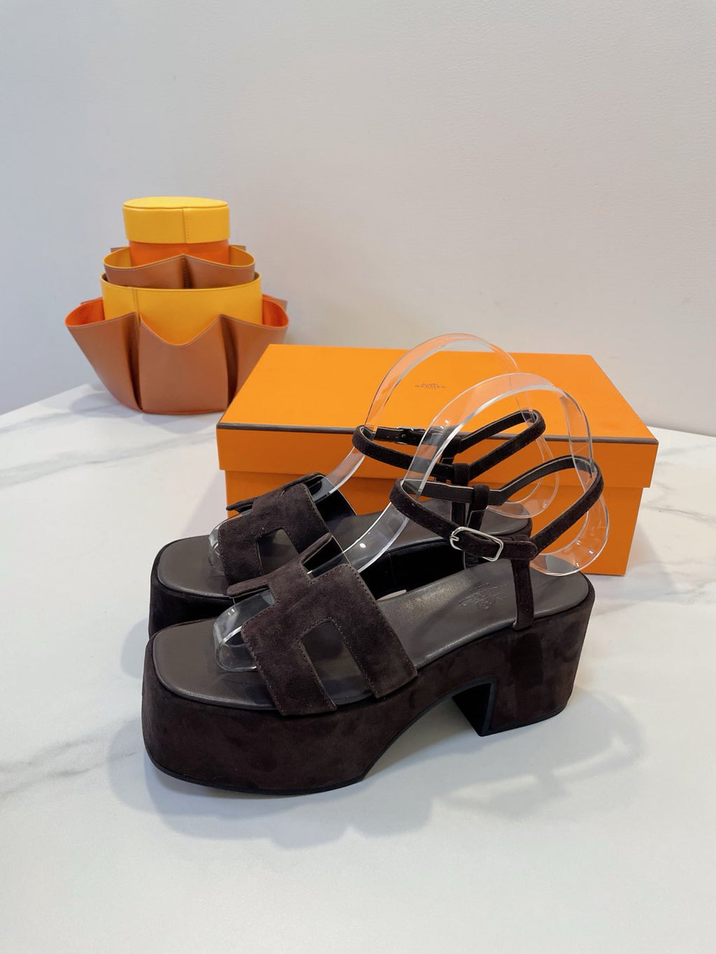 HERMES JAM 30 SANDAL IN CAROB BROWN SUEDE