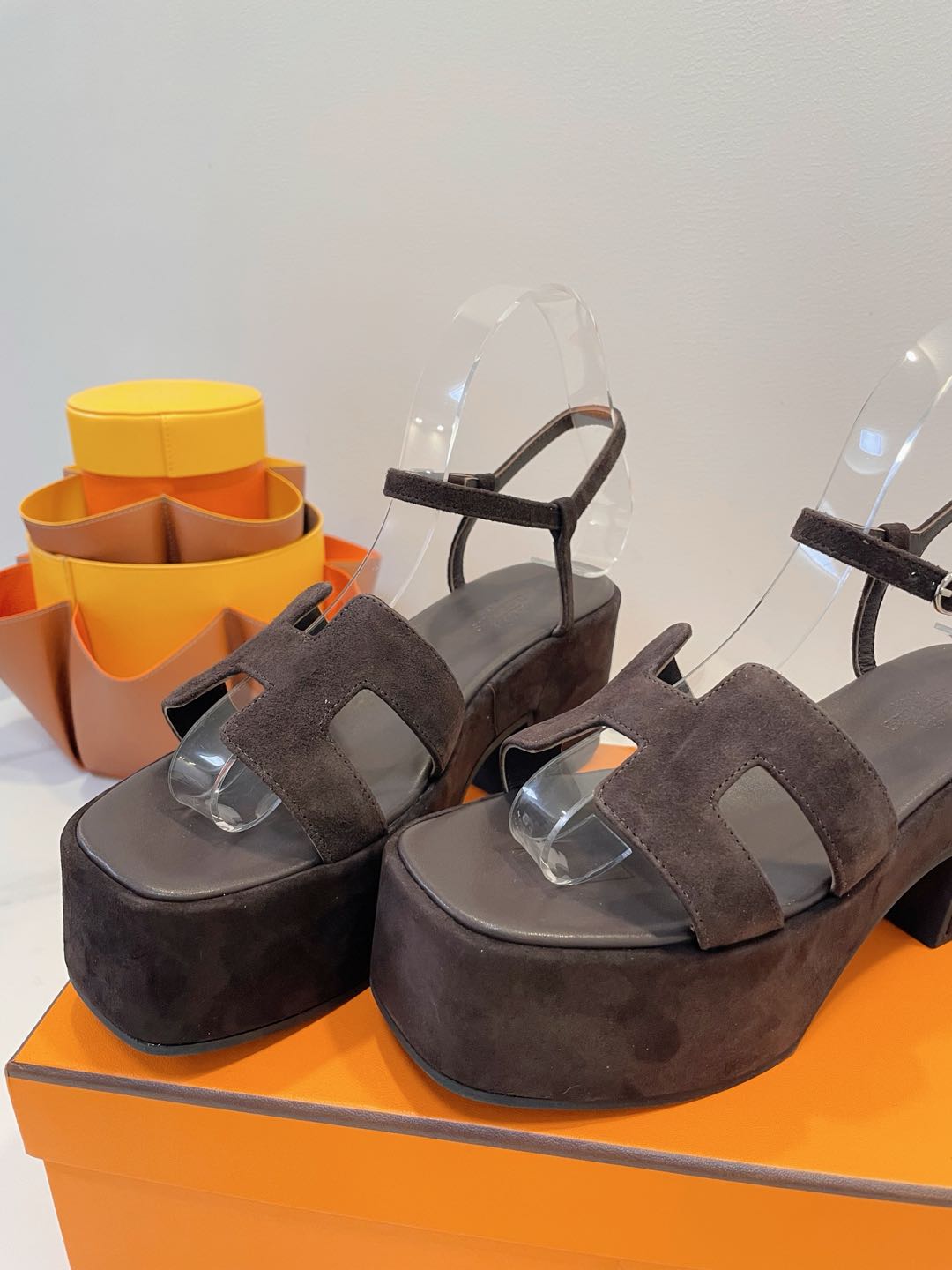 HERMES JAM 30 SANDAL IN CAROB BROWN SUEDE