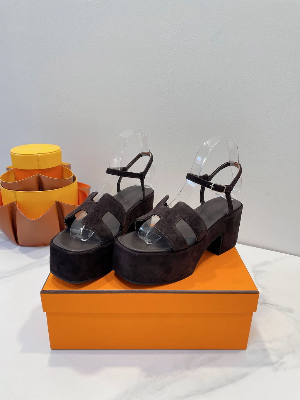 HERMES JAM 30 SANDAL IN CAROB BROWN SUEDE