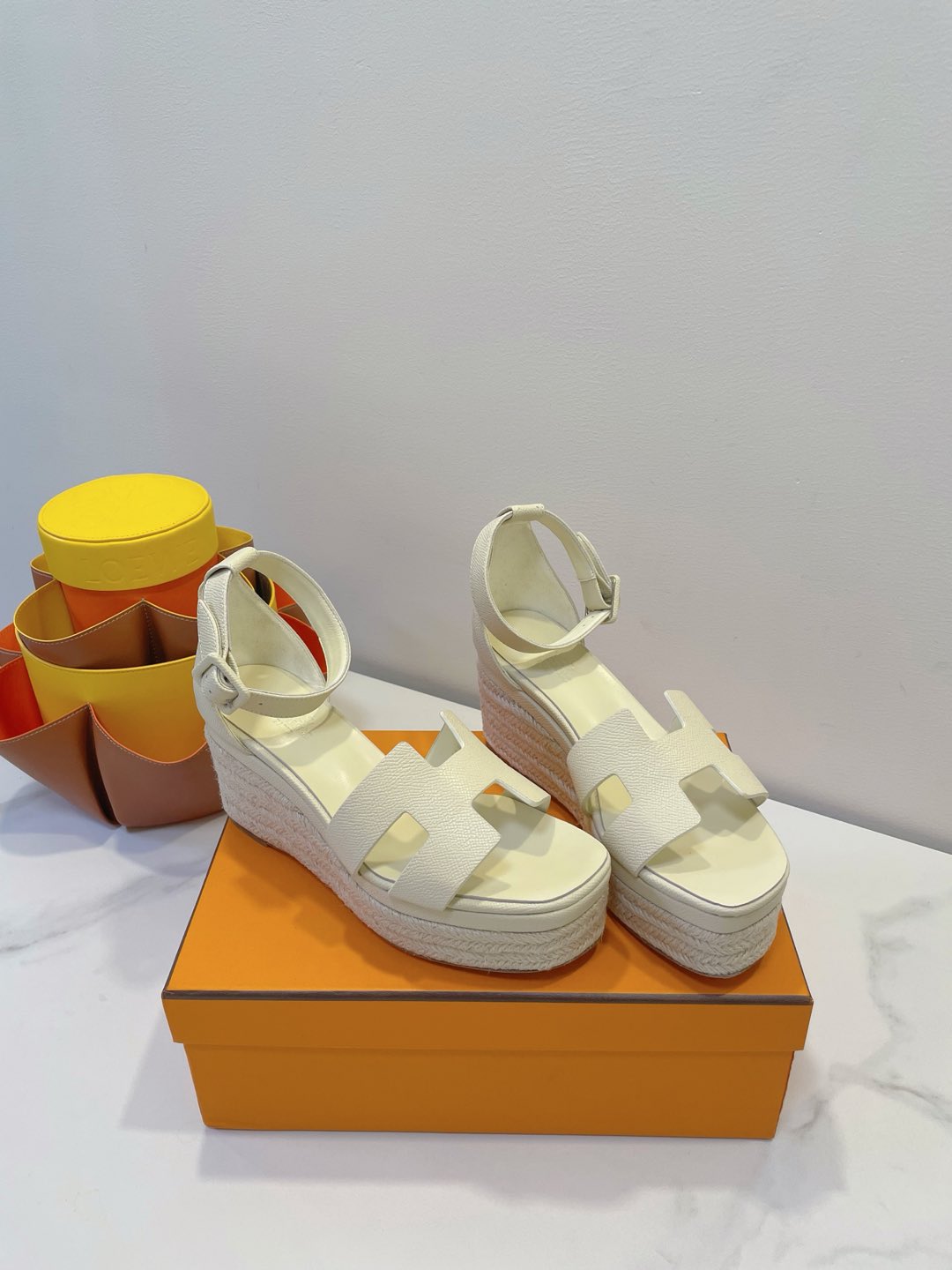 HERMES ELDA ESPADRILLE IN WHITE CREAM EPSOM CALFSKIN