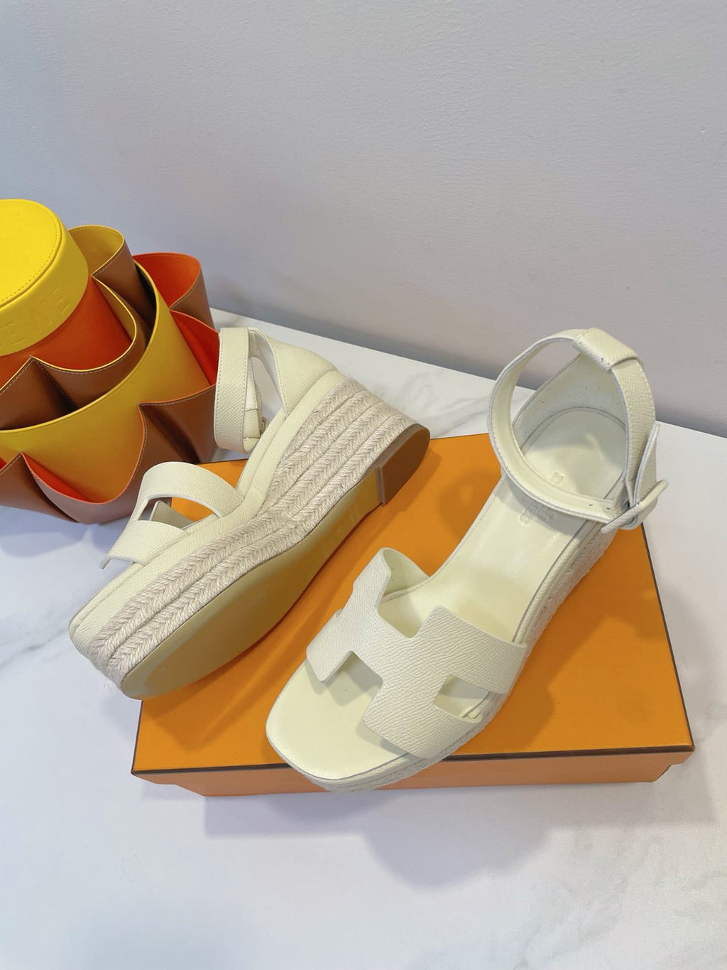 HERMES ELDA ESPADRILLE IN WHITE CREAM EPSOM CALFSKIN